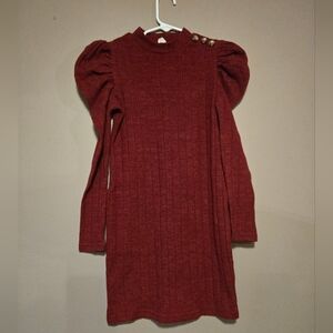 SHEIN Burgundy Puff Sleeve Knit Dress